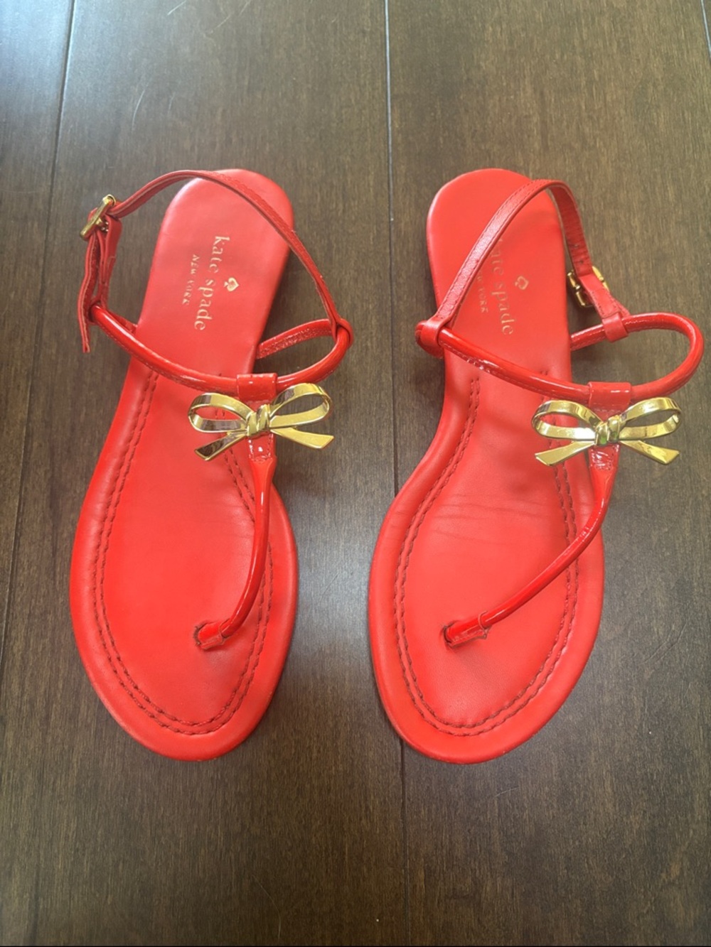 kate spade New York Tracie T-Strap Sandals with Gold Hardware